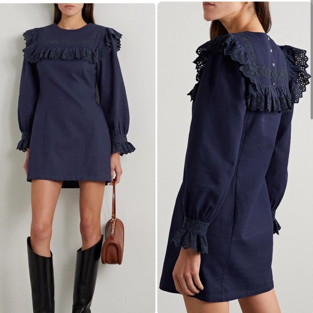 Doen Minore Ruffled Sleeve Navy Mini
